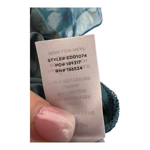 Lulu's Lulus Darling Vision Teal Floral Organza Puff Sleeve Tiered Midi Dress M - Picture 16 of 16